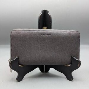 Coach Gray Saffiano Leather Zip-Around Accordion Wallet